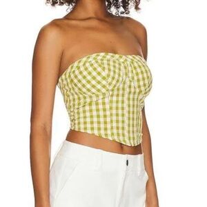 NWOT FREE PEOPLE Leilani Gingham Tube Top in Green Combo L
